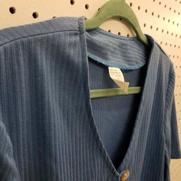 Womens Sz 14 Blue Solid Short Sleeve Ribbed Semi Cropped Cardigan - Picture 3 of 9
